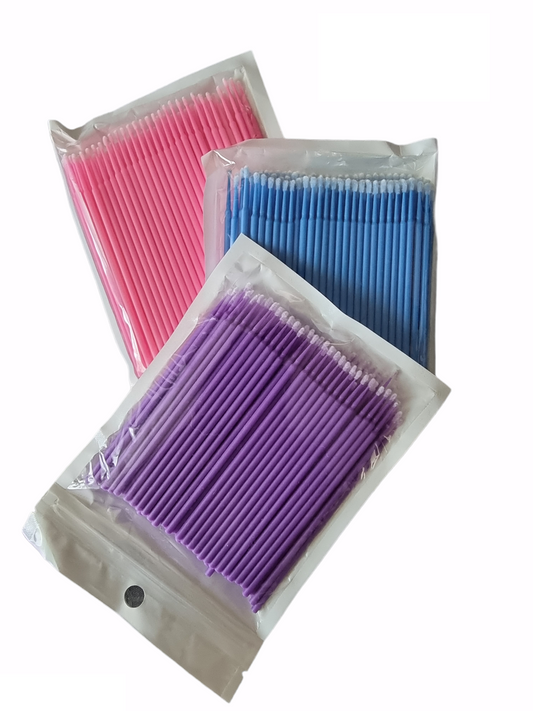 100x Microstäbchen Minipinsel (Blau, Lila oder Pink)