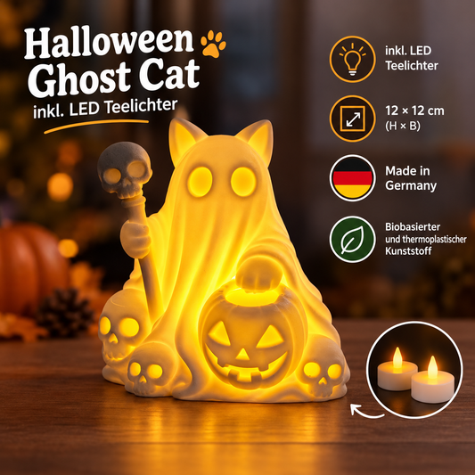 Haloween Ghost Cat Figur inkl. LED Teelichter
